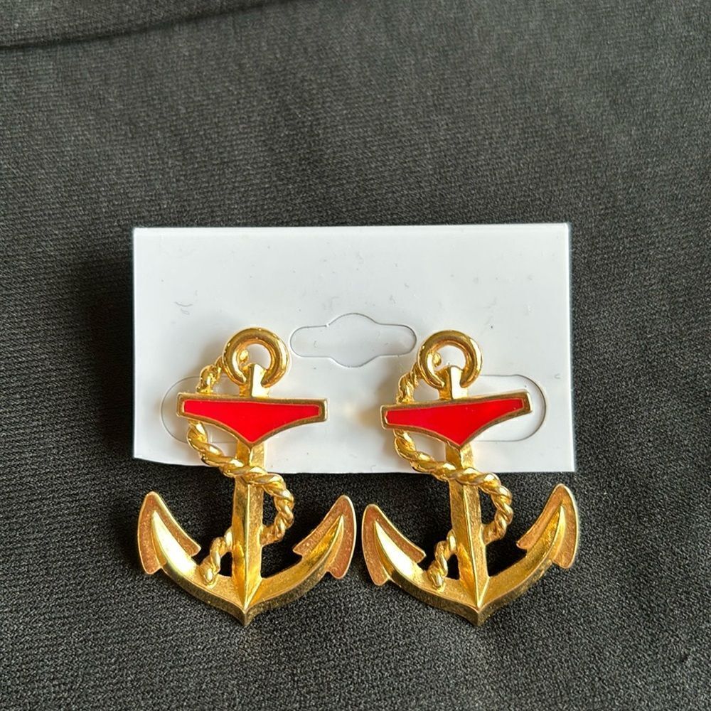 Anchor Earrings Vintage Y2K 1990 Avon Away Gold Preppy Boat